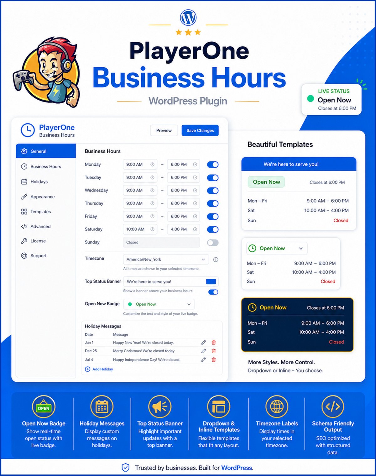 PlayerOne_Businesshours_Features