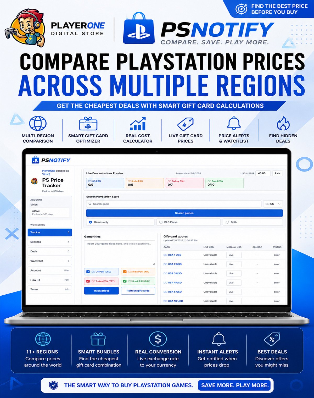 PSNotify – PlayStation Regional Price Tracker (1 Year Subscription)